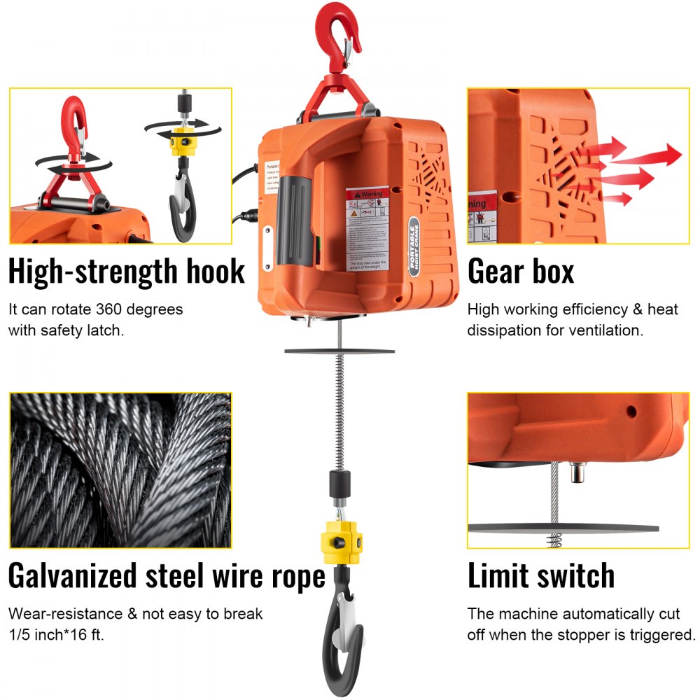 3-in-1 Electric Hoist Winch, 1100lbs Portable Electric Winch, 1500W 110V Power Winch Crane, 25ft Lifting Height, w/Wire and Wireless Remote Control, Overload Protection for Lifting Towing