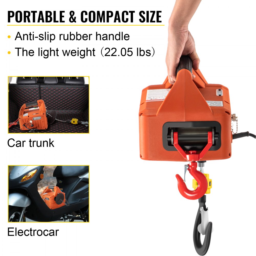 3-in-1 Electric Hoist Winch, 1100lbs Portable Electric Winch, 1500W 110V Power Winch Crane, 25ft Lifting Height, w/Wire and Wireless Remote Control, Overload Protection for Lifting Towing