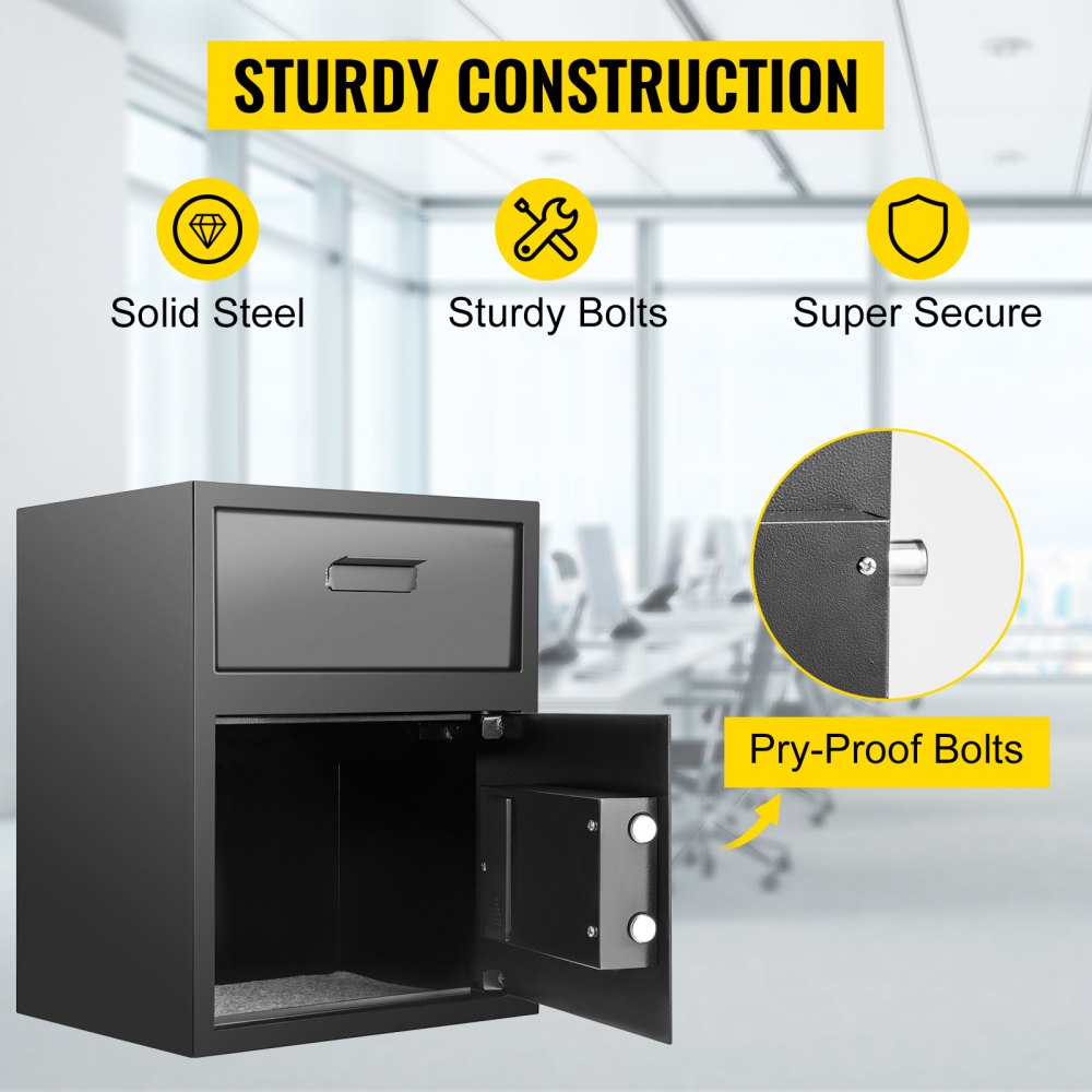 Digital Depository Safe 1.7 Cubic Feet Made of Carbon Steel Electronic Code Lock Depository Safe with Deposit Slot with Two Emergency Keys Depository Box for Home Hotel Restaurant and Office