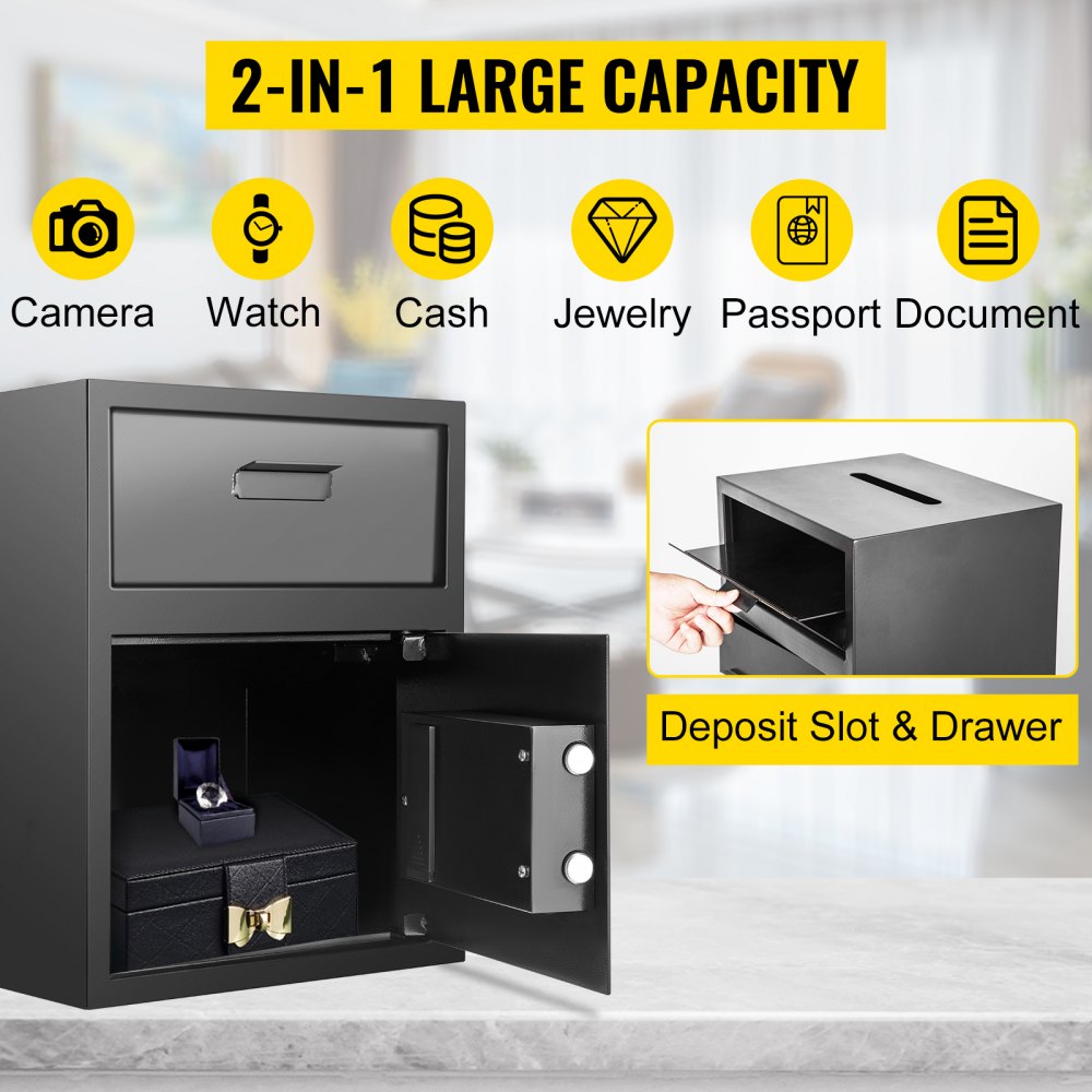 Digital Depository Safe 1.7 Cubic Feet Made of Carbon Steel Electronic Code Lock Depository Safe with Deposit Slot with Two Emergency Keys Depository Box for Home Hotel Restaurant and Office
