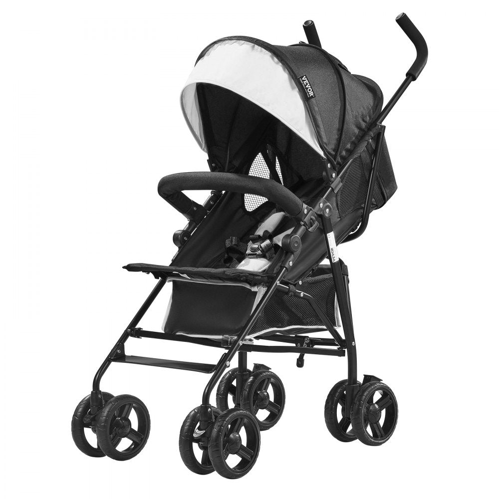 Lightweight Stroller Compact Easy Fold Adjustable Backrest Black/White