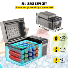 Portable Refrigerator 21 Quart(20 Liter),12 Volt Refrigerator App Control(-4℉~68℉), Car Refrigerator Electric Compressor Cooler with 12/24v DC & 110-240v AC for Camping, Travel, Fishing, Outdoor or Home Use