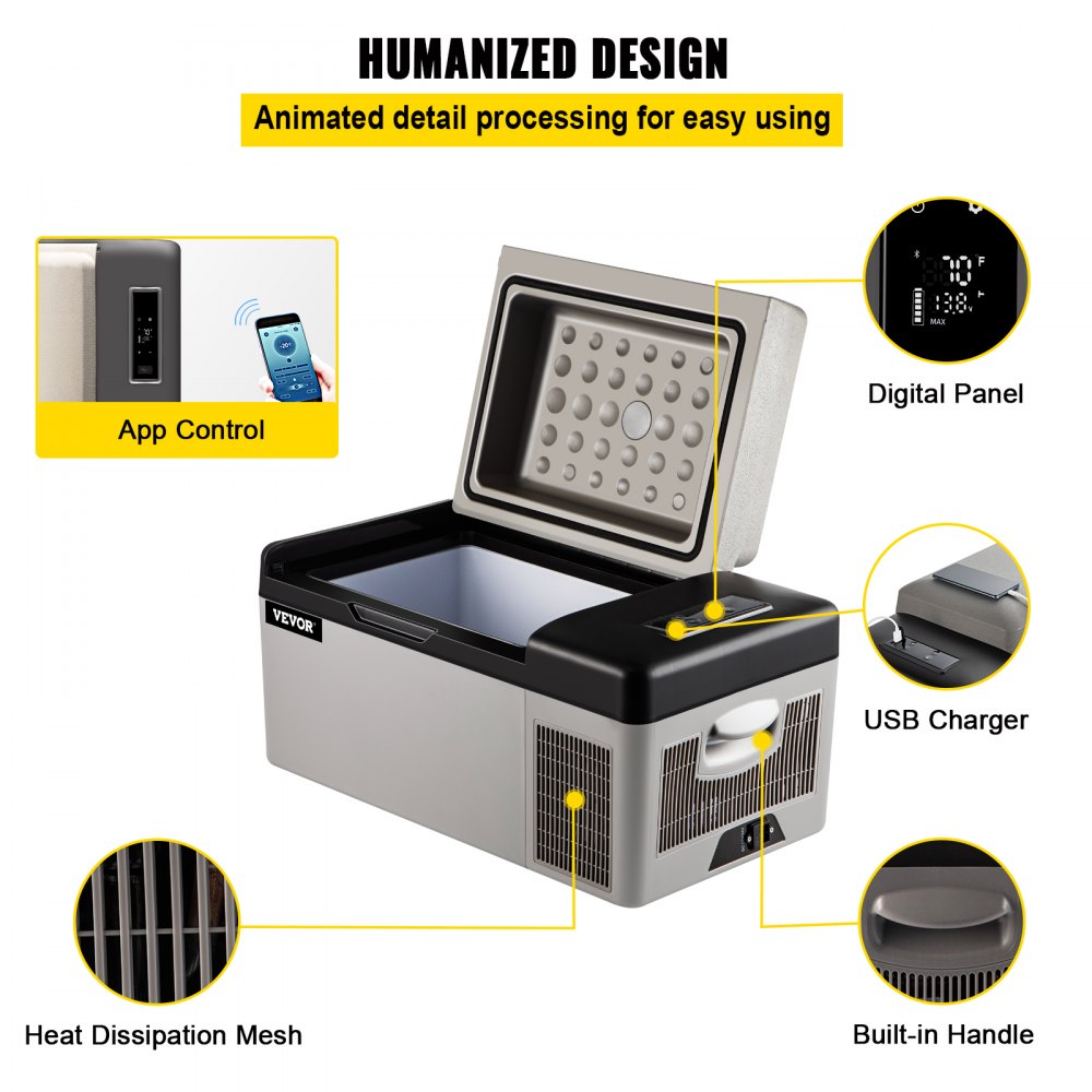 Portable Refrigerator 21 Quart(20 Liter),12 Volt Refrigerator App Control(-4℉~68℉), Car Refrigerator Electric Compressor Cooler with 12/24v DC & 110-240v AC for Camping, Travel, Fishing, Outdoor or Home Use