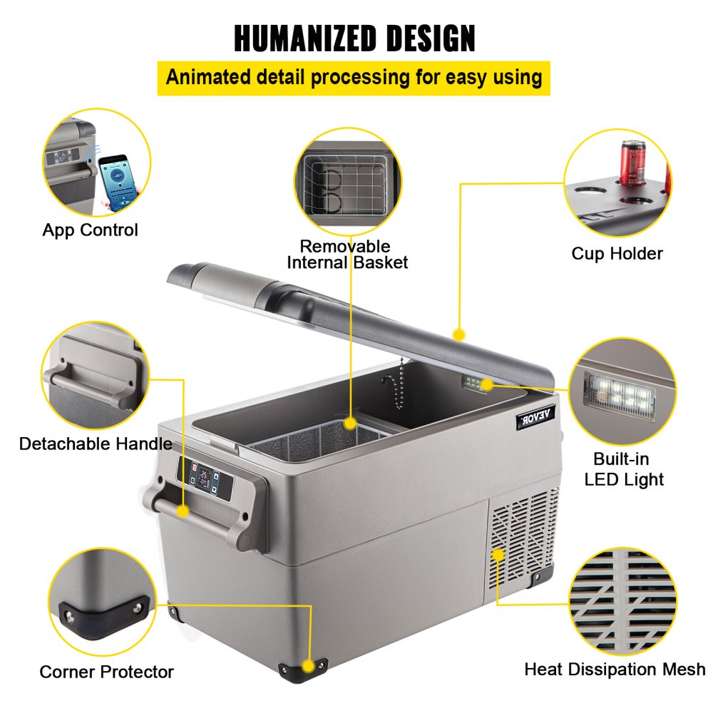 Portable Refrigerator 37 Quart(35 Liter),12 Volt Refrigerator App Control(-4℉~68℉), Car Refrigerator Dual Zone with 12/24v DC & 110-240v AC for Camping, Travel, Fishing, Outdoor or Home Use