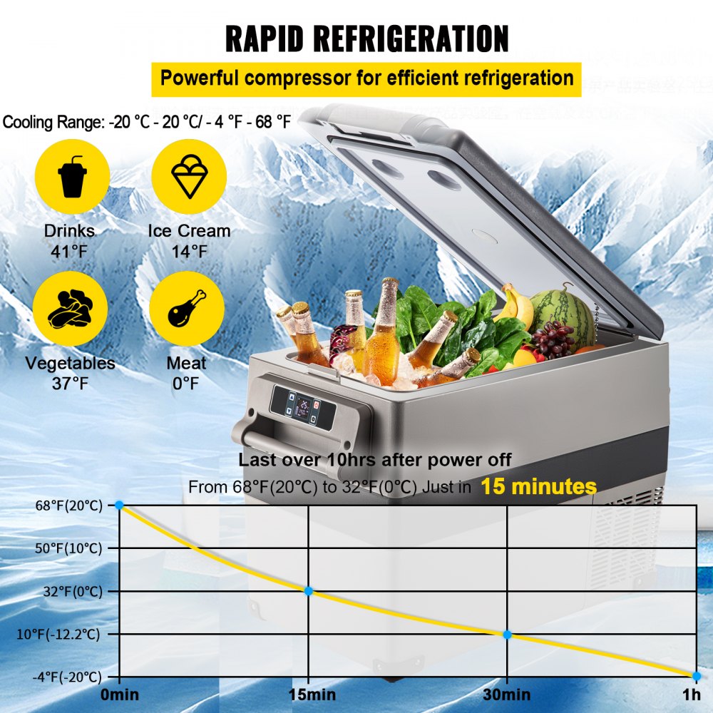 12 Volt Refrigerator 45L(48qt) Fast Cooling Portable Freezer with App Control(-4℉~68℉) Car Fridge with 12/24v DC & 110-240v AC for Travel, Camping and Home Use, 48 Quart, Black
