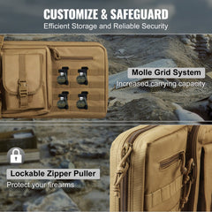 Tactical Range Bag, 36 inch Tactical Double Firearm Bag, Soft Outdoor Tactical Case with Lockable Zipper, Portable Handle & Shoulder Strap, 3 Large Storage Pockets Tactical Range Case, Brown