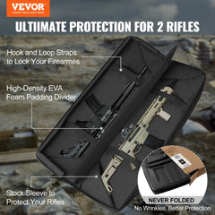 Tactical Range Bag, 42 inch Tactical Double Firearm Bag, Soft Outdoor Tactical Case with Lockable Zipper, Portable Handle & Shoulder Strap, 3 Large Storage Pockets Tactical Range Case, Black