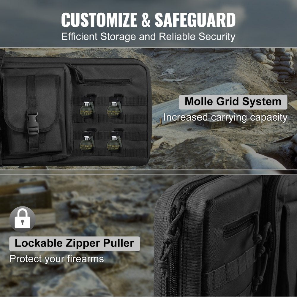 Tactical Range Bag, 42 inch Tactical Double Firearm Bag, Soft Outdoor Tactical Case with Lockable Zipper, Portable Handle & Shoulder Strap, 3 Large Storage Pockets Tactical Range Case, Black