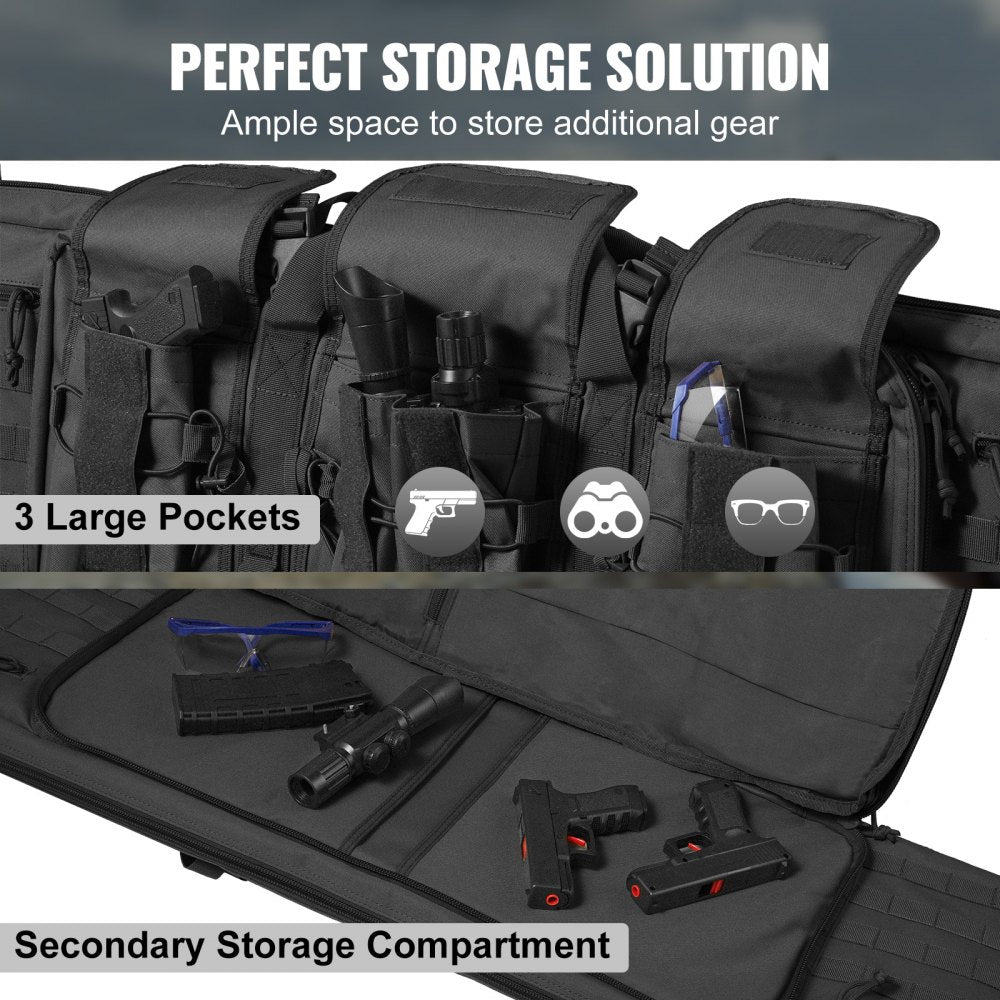 Tactical Range Bag, 42 inch Tactical Double Firearm Bag, Soft Outdoor Tactical Case with Lockable Zipper, Portable Handle & Shoulder Strap, 3 Large Storage Pockets Tactical Range Case, Black