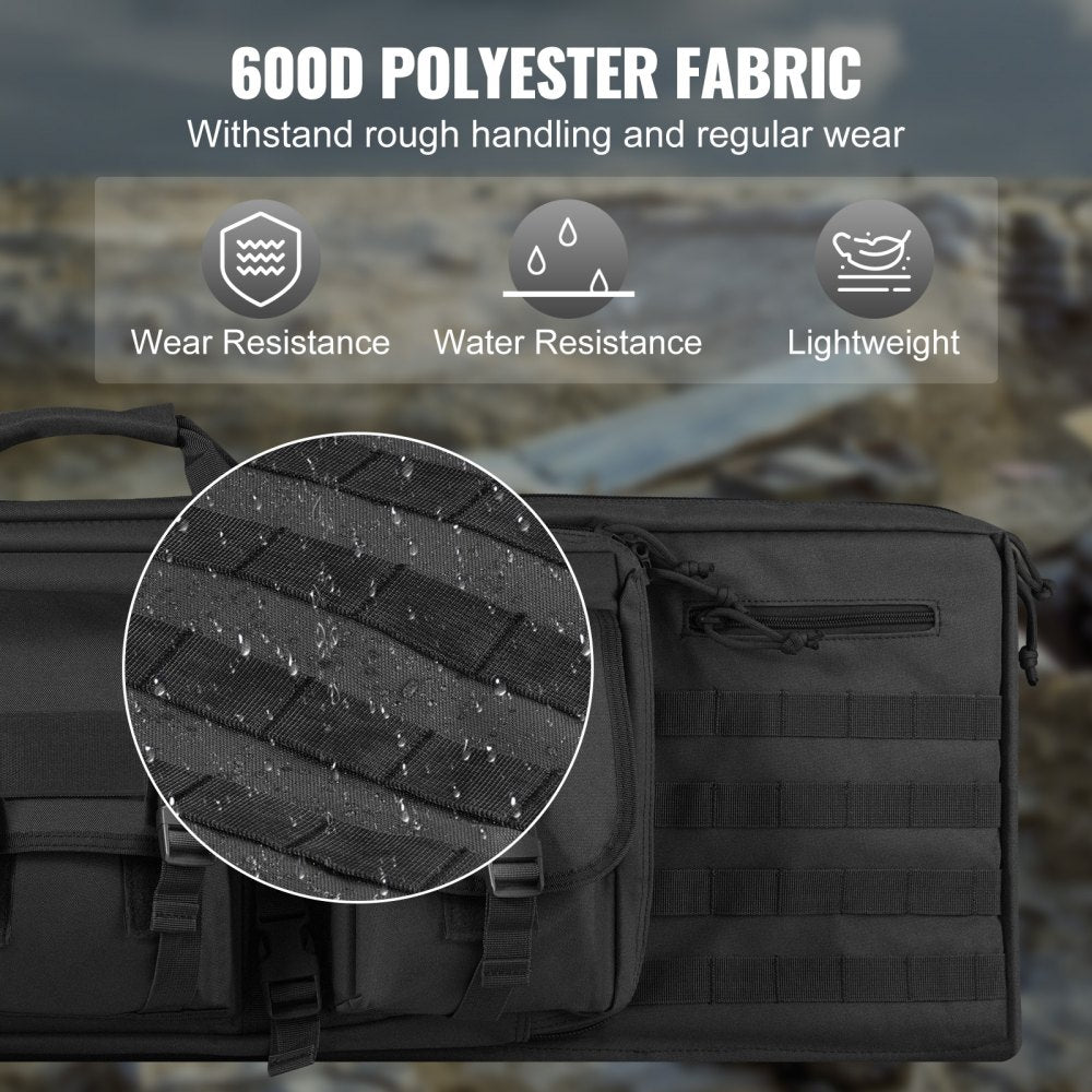 Tactical Range Bag, 42 inch Tactical Double Firearm Bag, Soft Outdoor Tactical Case with Lockable Zipper, Portable Handle & Shoulder Strap, 3 Large Storage Pockets Tactical Range Case, Black