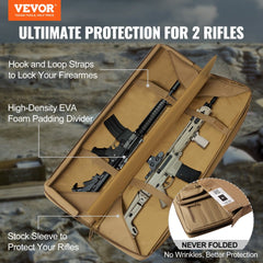 Tactical Range Bag, 42 inch Tactical Double Firearm Bag, Soft Outdoor Tactical Case with Lockable Zipper, Portable Handle & Shoulder Strap, 3 Large Storage Pockets Tactical Range Case, Brown