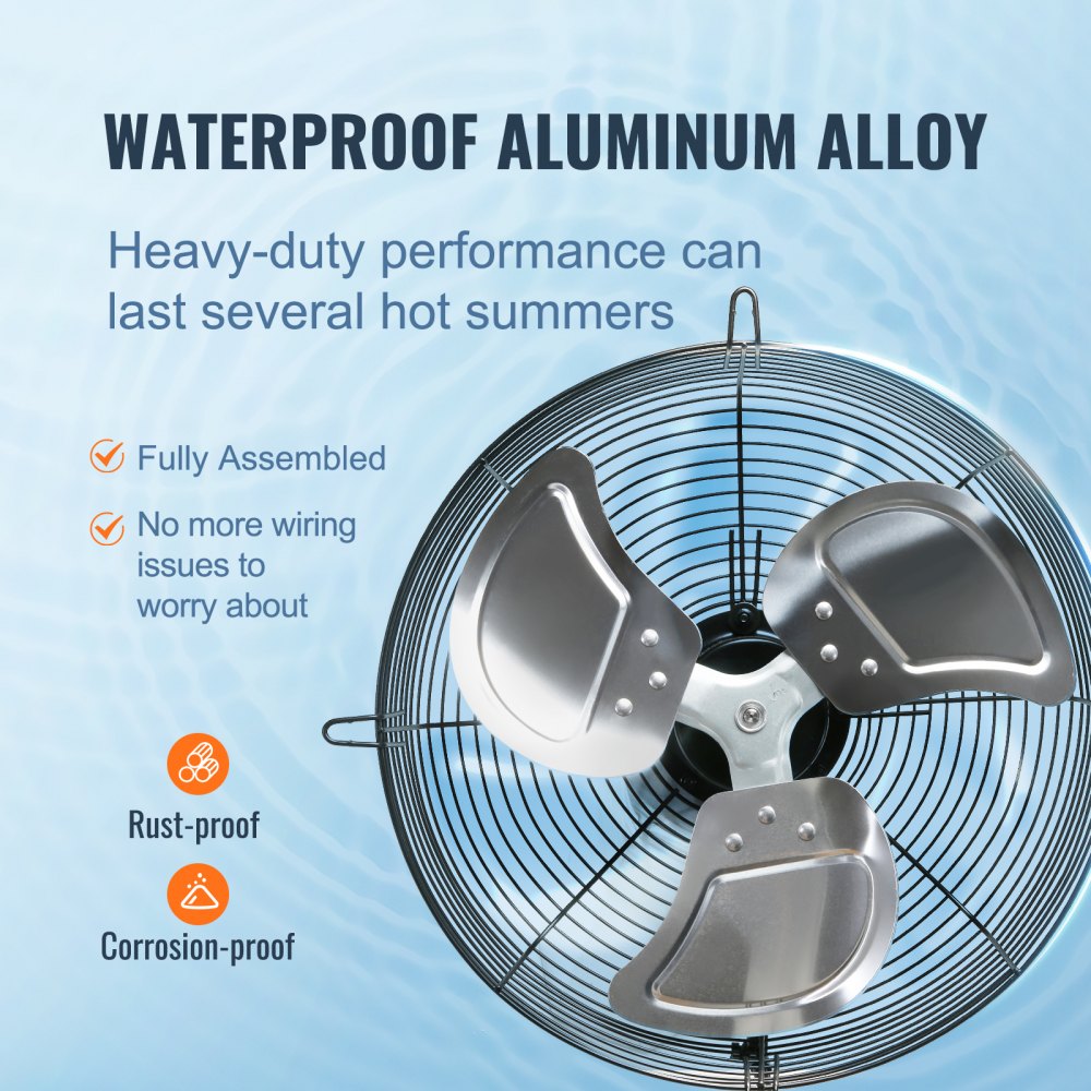 12`` Shutter Exhaust Fan, High-speed 1000 CFM, Aluminum Wall Mount Attic Fan with AC-motor, Ventilation and Cooling for Greenhouses, Garages, Sheds, Shops, FCC