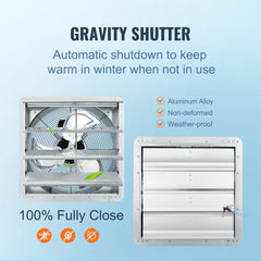 16`` Shutter Exhaust Fan, High-speed 2000 CFM, Aluminum Wall Mount Attic Fan with AC-motor, Ventilation and Cooling for Greenhouses, Garages, Sheds, Shops, FCC