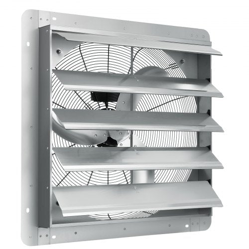 24`` Shutter Exhaust Fan, High-speed 3320 CFM, Aluminum Wall Mount Attic Fan with AC-motor, Ventilation and Cooling for Greenhouses, Garages, Sheds, Shops, FCC