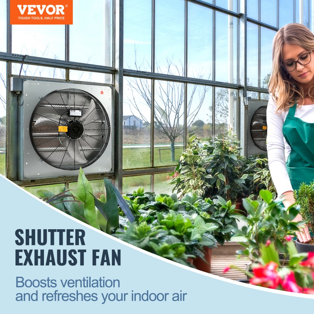 24`` Shutter Exhaust Fan, High-speed 3320 CFM, Aluminum Wall Mount Attic Fan with AC-motor, Ventilation and Cooling for Greenhouses, Garages, Sheds, Shops, FCC
