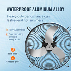 24`` Shutter Exhaust Fan, High-speed 3320 CFM, Aluminum Wall Mount Attic Fan with AC-motor, Ventilation and Cooling for Greenhouses, Garages, Sheds, Shops, FCC