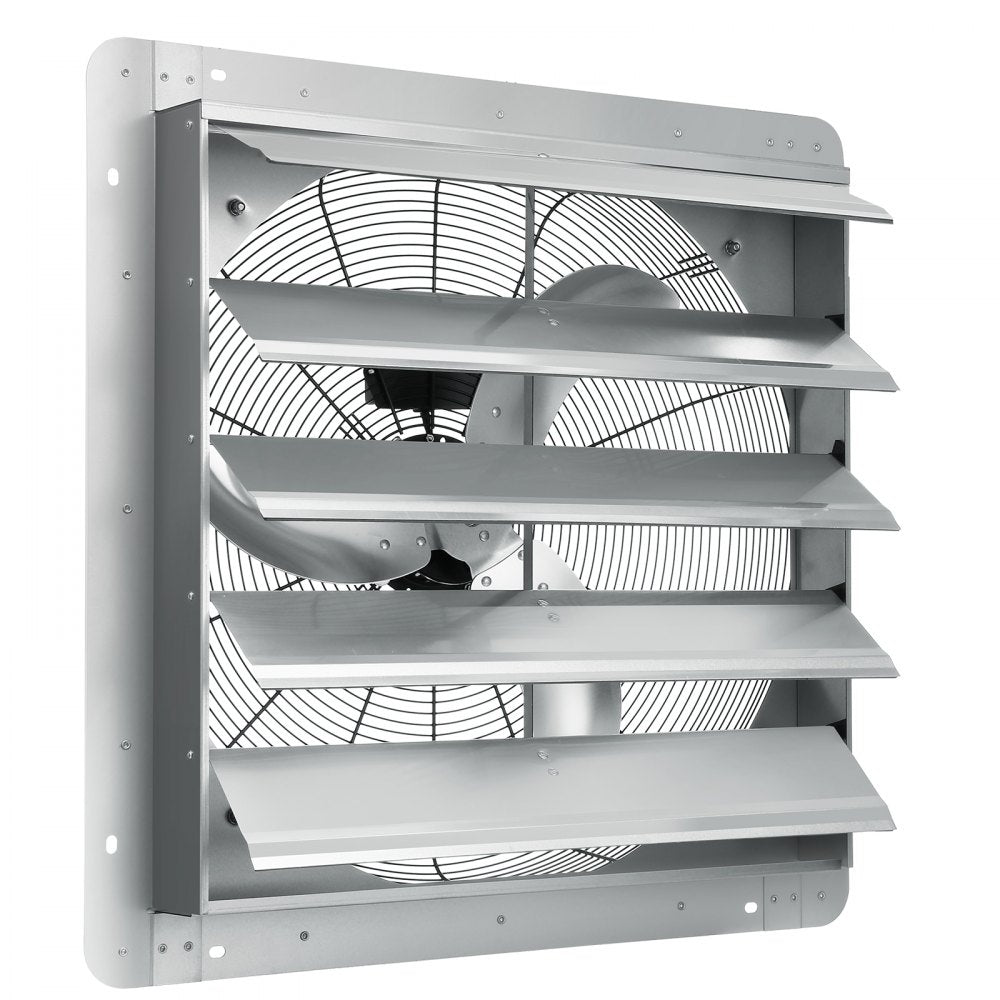 24`` Shutter Exhaust Fan, High-speed 3320 CFM, Aluminum Wall Mount Attic Fan with AC-motor, Ventilation and Cooling for Greenhouses, Garages, Sheds, Shops, FCC