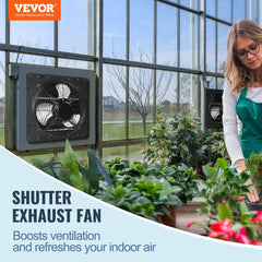 Bostome 10" shutter exhaust fan with EC motor, humidity control, and 820 CFM airflow.