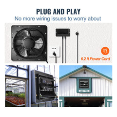 Bostome 10-inch shutter exhaust fan with EC motor, humidity control, and 820 CFM airflow.