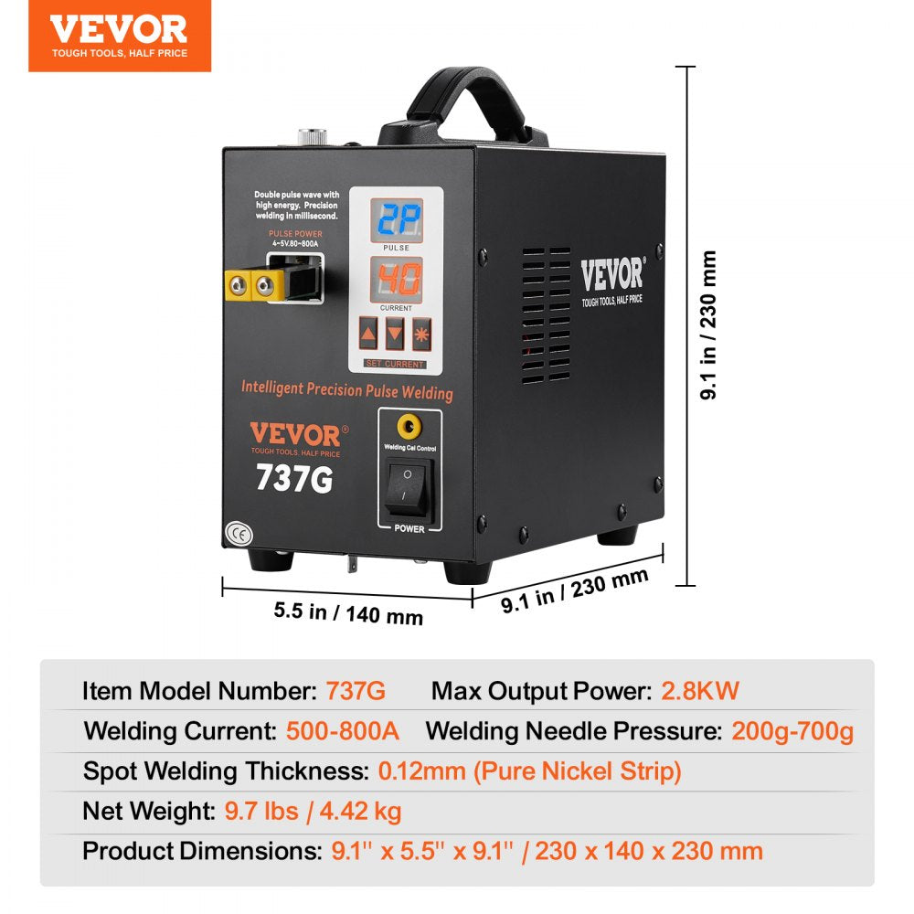 Battery Spot Welder, 737G Pulse Spot Welder, Portable High-Power Battery Welding Machine Soldering Station with 2 Welding Modes and LED Lighting for 0.12mm Pure Nickel, 18650 14500 Battery Pack