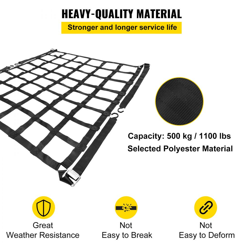 3.5`x 4.1` Cargo Net with S-Hooks, Truck Bed Cargo Net Heavy Duty Cargo Nets Capacity 1100LBS for Pickup Trucks (42" x 50")