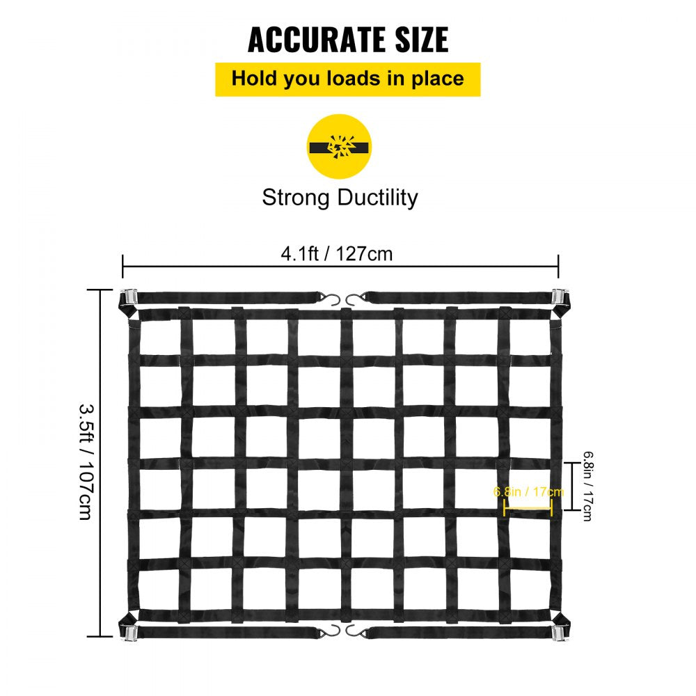 3.5`x 4.1` Cargo Net with S-Hooks, Truck Bed Cargo Net Heavy Duty Cargo Nets Capacity 1100LBS for Pickup Trucks (42" x 50")