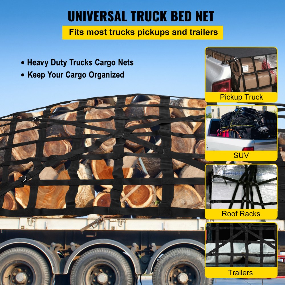 Cargo Net, 4.2` x 5.5` Cargo Net for Pickup Truck Bed, Heavy Duty Cargo Nets with Cam Buckles & S-Hooks & Cross Strap, Truck Bed Cargo Net for Trailer SUV Roof Rack (50" x 66")