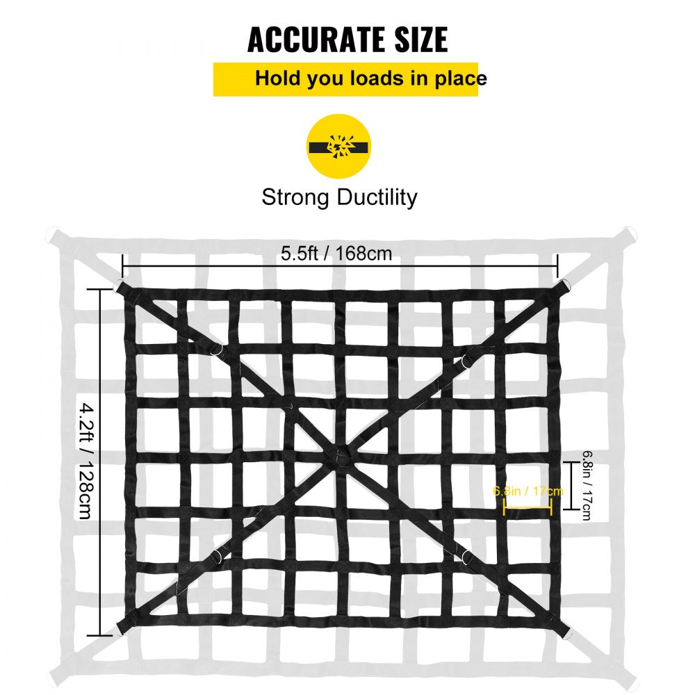 Cargo Net, 4.2` x 5.5` Cargo Net for Pickup Truck Bed, Heavy Duty Cargo Nets with Cam Buckles & S-Hooks & Cross Strap, Truck Bed Cargo Net for Trailer SUV Roof Rack (50" x 66")