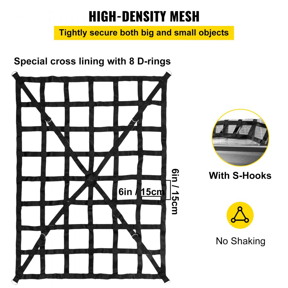 Cargo Net, 4.2` x 5.5` Cargo Net for Pickup Truck Bed, Heavy Duty Cargo Nets with Cam Buckles & S-Hooks & Cross Strap, Truck Bed Cargo Net for Trailer SUV Roof Rack (50" x 66")
