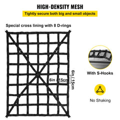 Cargo Net, 4.2` x 5.5` Cargo Net for Pickup Truck Bed, Heavy Duty Cargo Nets with Cam Buckles & S-Hooks & Cross Strap, Truck Bed Cargo Net for Trailer SUV Roof Rack (50" x 66")