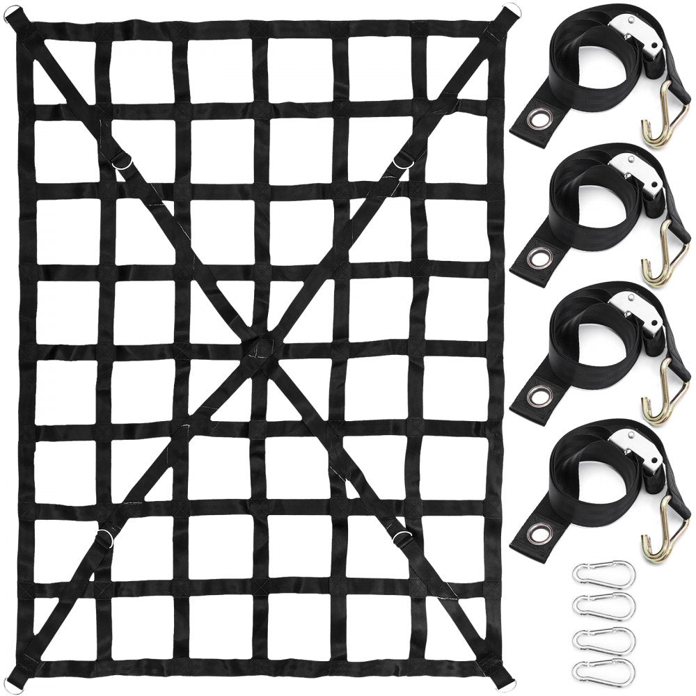 Cargo Net, 4.2` x 5.5` Cargo Net for Pickup Truck Bed, Heavy Duty Cargo Nets with Cam Buckles & S-Hooks & Cross Strap, Truck Bed Cargo Net for Trailer SUV Roof Rack (50" x 66")