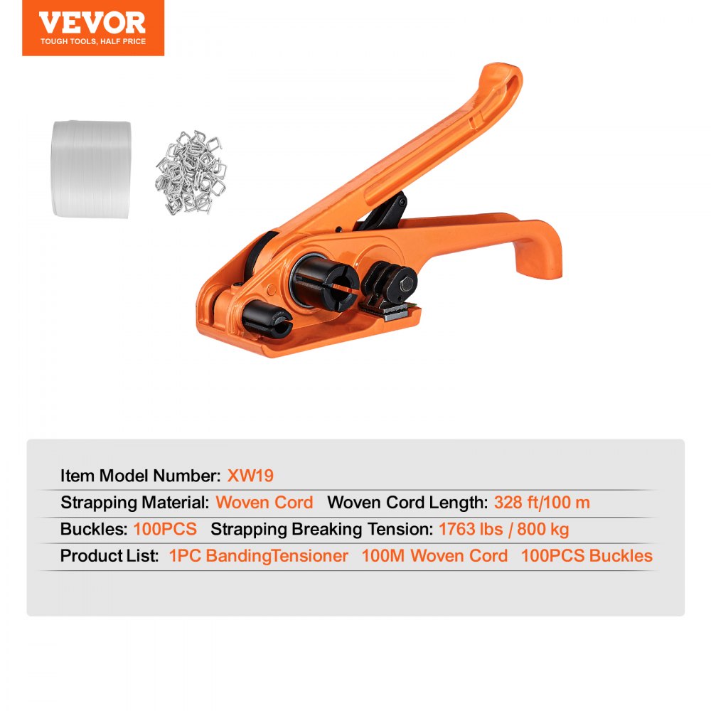 Banding Strapping Kit with Strapping Tensioner Tool, 328 ft Length Woven Strapping Cord Band, 100 Metal Seals, Pallet Packaging Strapping Banding Kit, Banding Packaging Strapping for Packing