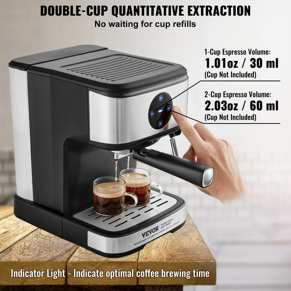 Espresso Machine, 15 Bar Coffee and Espresso Maker with Milk Frother Steam Wand, Professional Semi-Automatic Cappuccino Latte Machine with Touch Screen & Removable Water Tank, NTC Control System