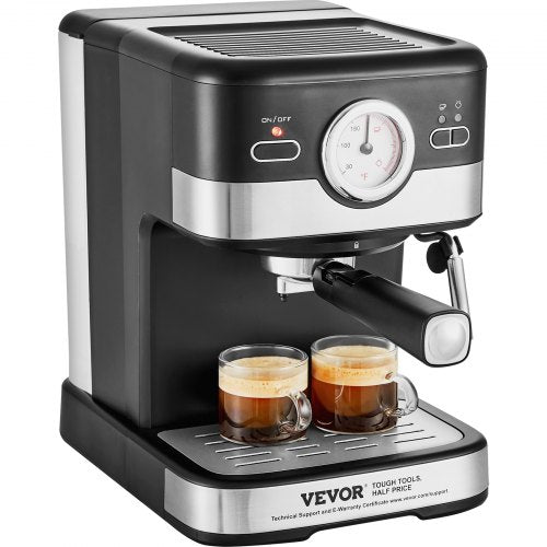 Espresso Machine, 15 Bar Semi-Automatic Espresso Maker with Milk Frother Steam Wand for Latte and Cappuccino, Professional Coffee Maker with Temp Gauge & Removable Water Tank, NTC Control System