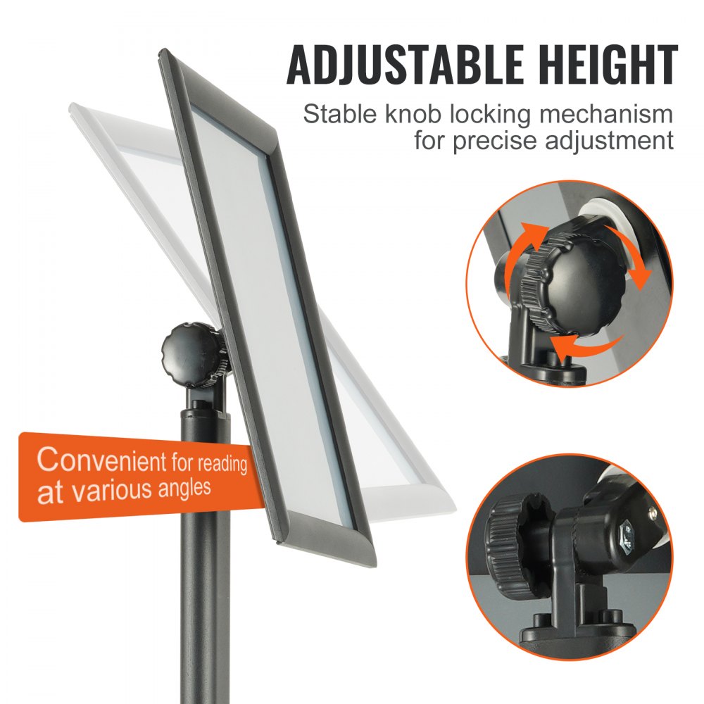 Pedestal Sign Holder, 8.5 x 11 Inch Vertical and Horizontal Adjustable Poster Stand, Heavy-Duty Floor Standing Sign Holder with Metal Base for Display, Advertisement, and Outdoor, Black