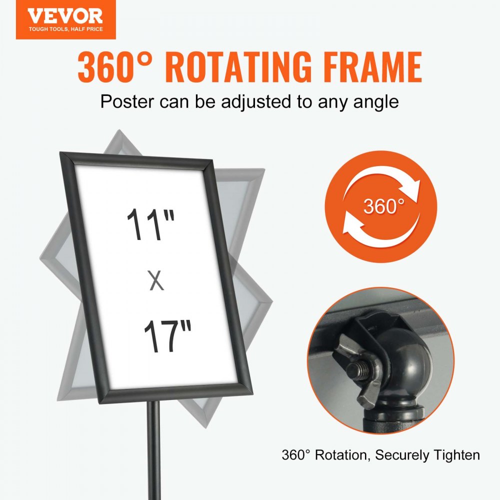 Pedestal Sign Holder, 11 x 17 Inch Vertical and Horizontal Adjustable Poster Stand, Heavy-Duty Floor Standing Sign Holder with Round Base for Display, Advertisement, and Outdoor, Black