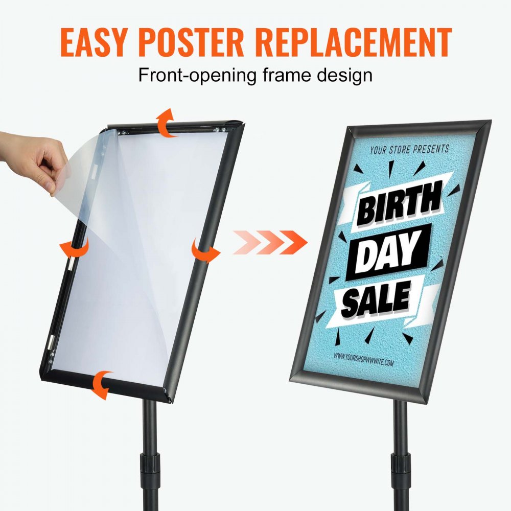 Pedestal Sign Holder, 11 x 17 Inch Vertical and Horizontal Adjustable Poster Stand, Heavy-Duty Floor Standing Sign Holder with Round Base for Display, Advertisement, and Outdoor, Black