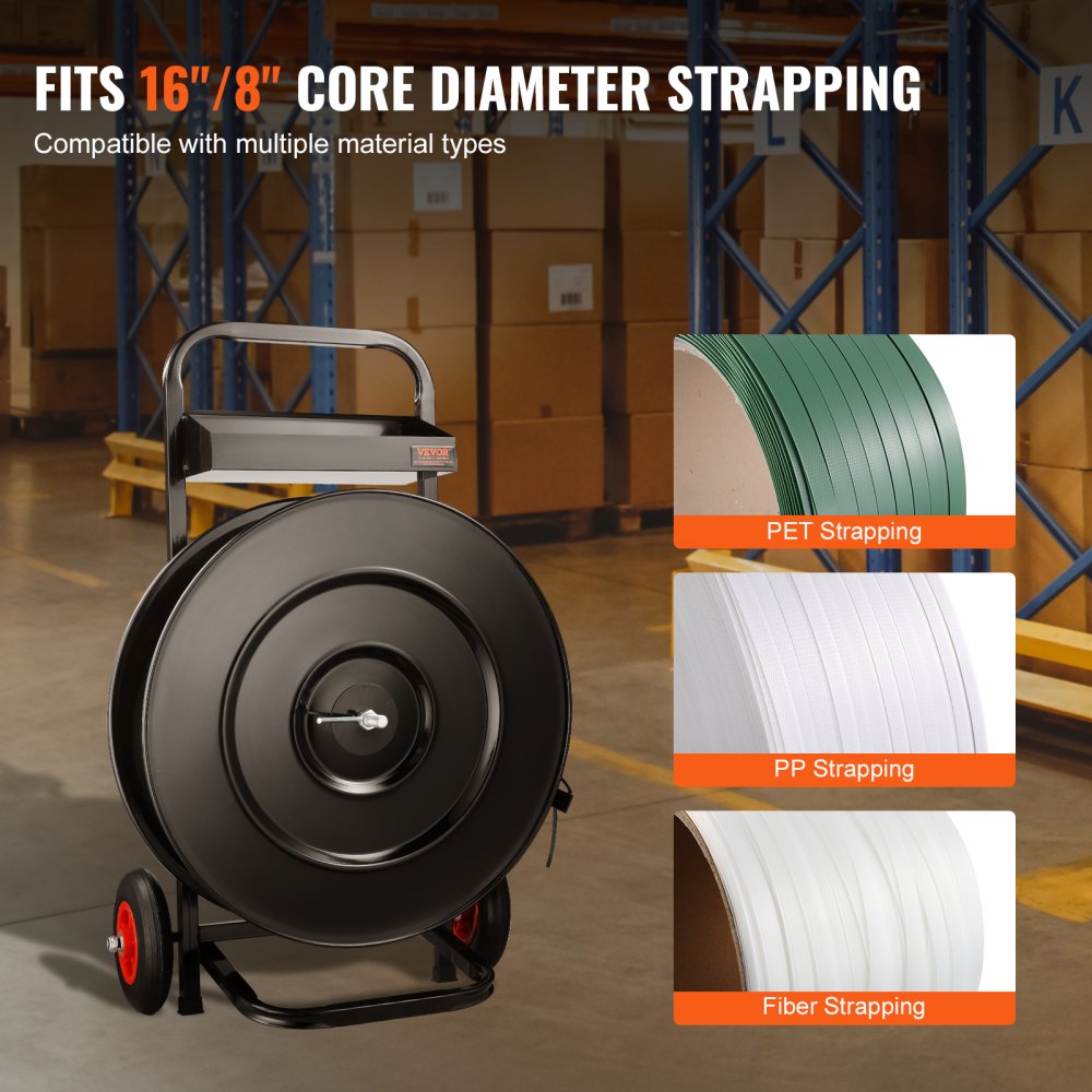 Strapping Dispenser Banding Cart for PET/PP Strapping Roll 16"/8" Core