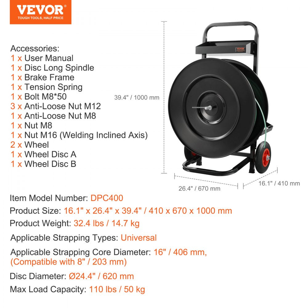 Strapping Dispenser Banding Cart for PET/PP Strapping Roll 16"/8" Core
