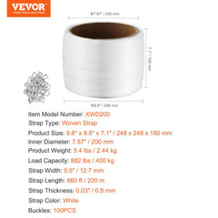 Packaging Woven Strapping Roll 1/2" x 0.03" x 660` Banding Strap 882 lbs