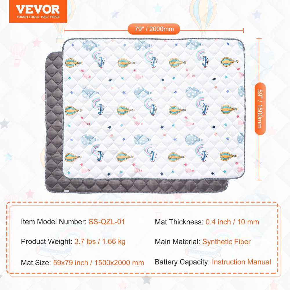59"x79" Baby Play Mat Kids Crawling Soft Floor Playmat Infant Activity Mat