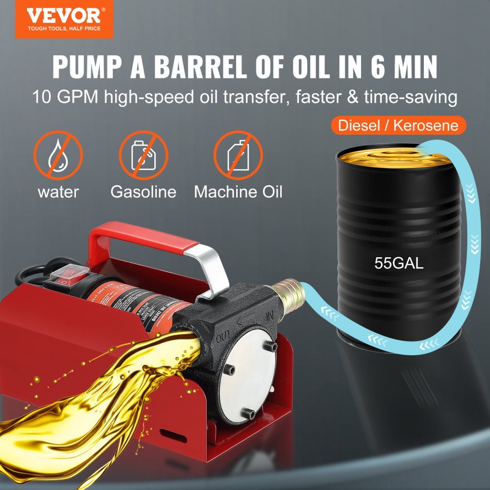 Diesel Fuel Transfer Pump Kit,10 GPM 12V DC Portable Electric Self-Priming Fuel Transfer Extractor Pump Kit with Automatic Shut-off Nozzle Hose for Diesel, Kerosene, Machine, Transformer Oil
