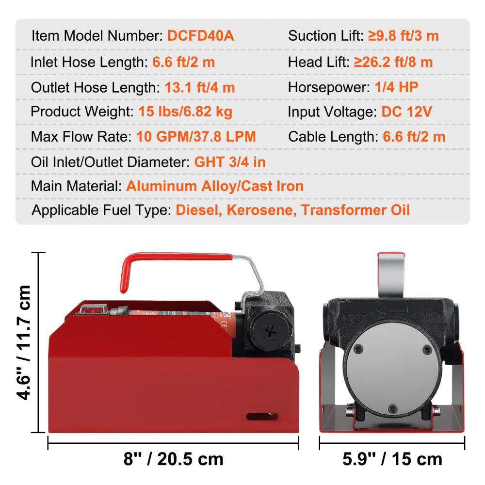 Diesel Fuel Transfer Pump Kit,10 GPM 12V DC Portable Electric Self-Priming Fuel Transfer Extractor Pump Kit with Automatic Shut-off Nozzle Hose for Diesel, Kerosene, Machine, Transformer Oil