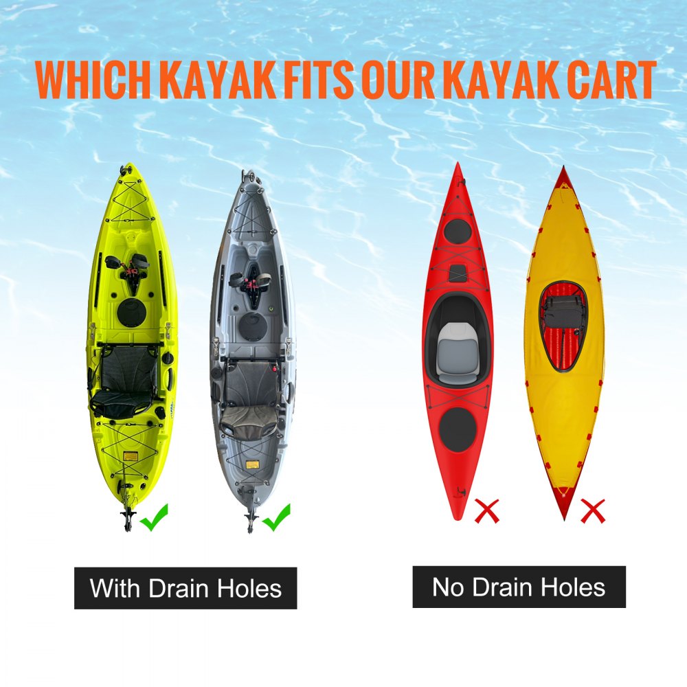 Heavy Duty Kayak Cart, 280lbs Load Capacity, Detachable Canoe Trolley Cart with 10`` Solid Tires, Adjustable Width & Top Foam Protection, for Kayaks with Drain Holes of 2.54cm and Above