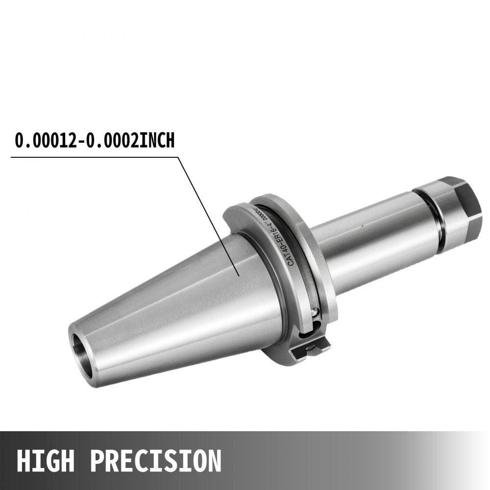 CAT40 ER16 collet chuck set with 100mm length and high precision runout of 0.00012-0.0002 inch.