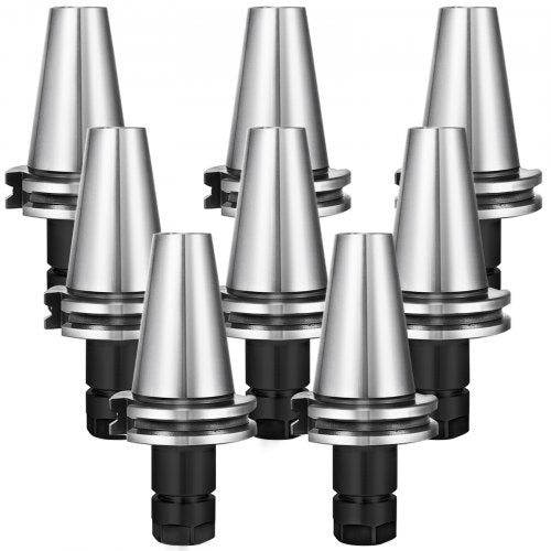 Bostome CAT40 ER16 collet chuck set with 8 pieces and 70mm gage length for CNC machining.