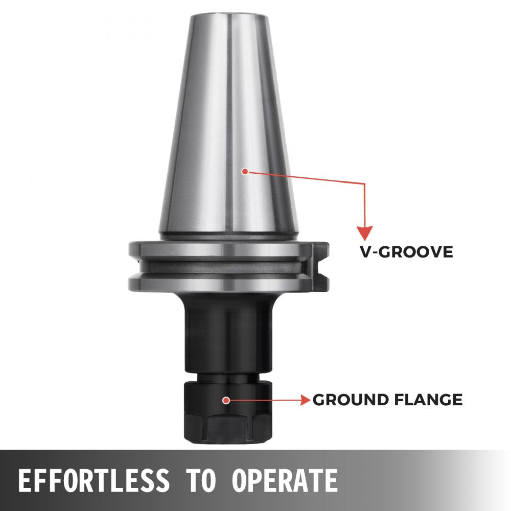 Bostome CAT40 ER16 collet chuck set with eight pieces and 70mm gage length for CNC machining.