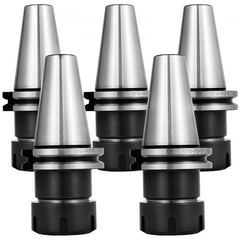 Set of five silver CAT40 ER32 collets with black holders and 2.75-inch gage length.
