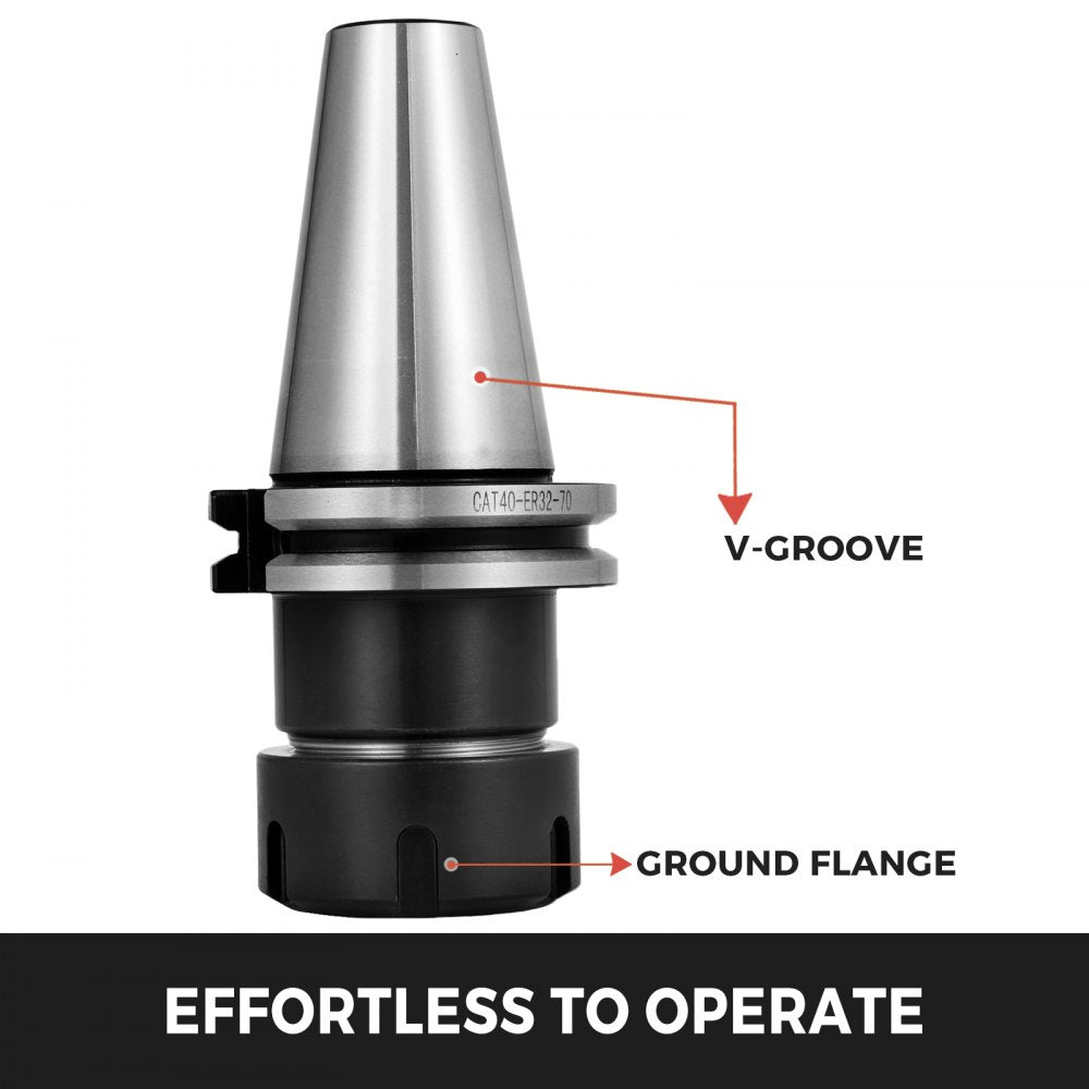 Silver CAT40 ER32 collet with V-groove, ground flange, and black base, 2.75-inch gage length.