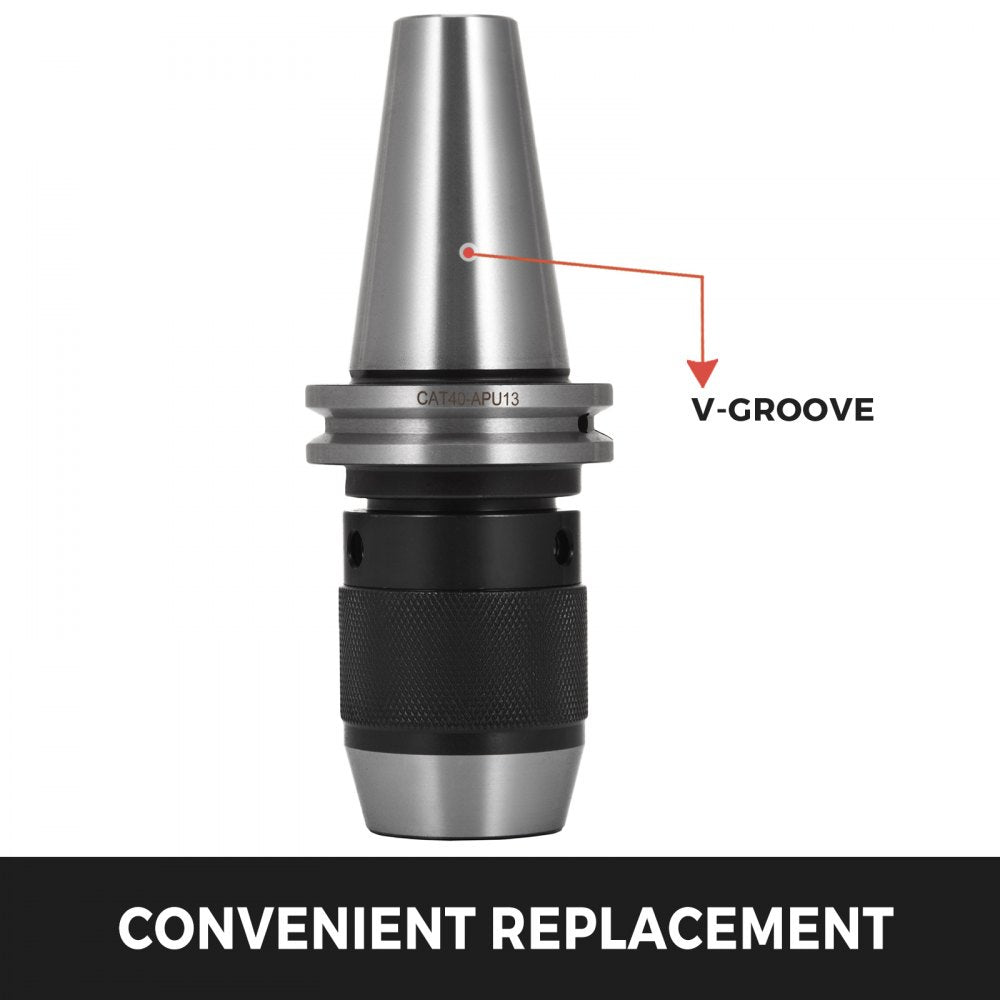 CAT40 keyless drill chuck with 1/2-inch capacity and V-groove taper for CNC milling lathe.